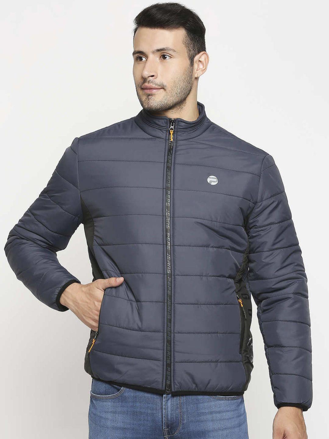pepe jeans men navy blue quilted jacket