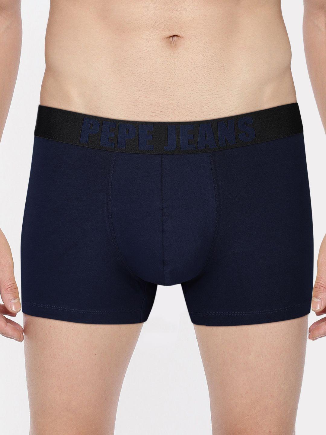 pepe jeans men navy blue solid modern trunk