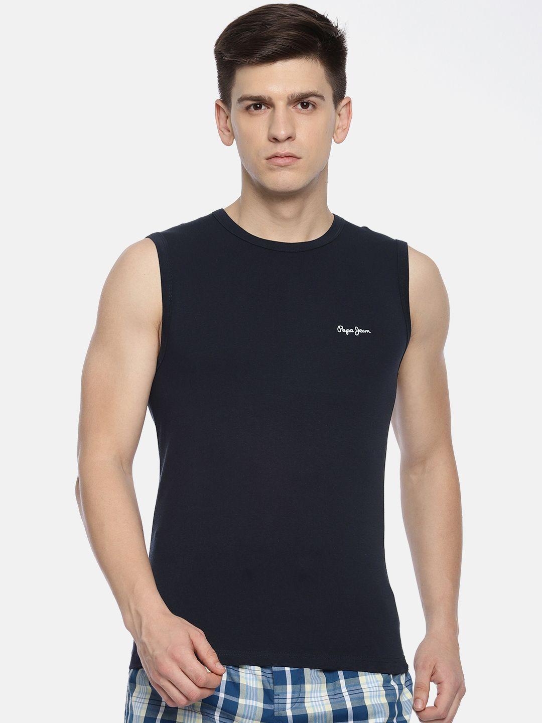 pepe jeans men navy solid innerwear vests 8904311307846