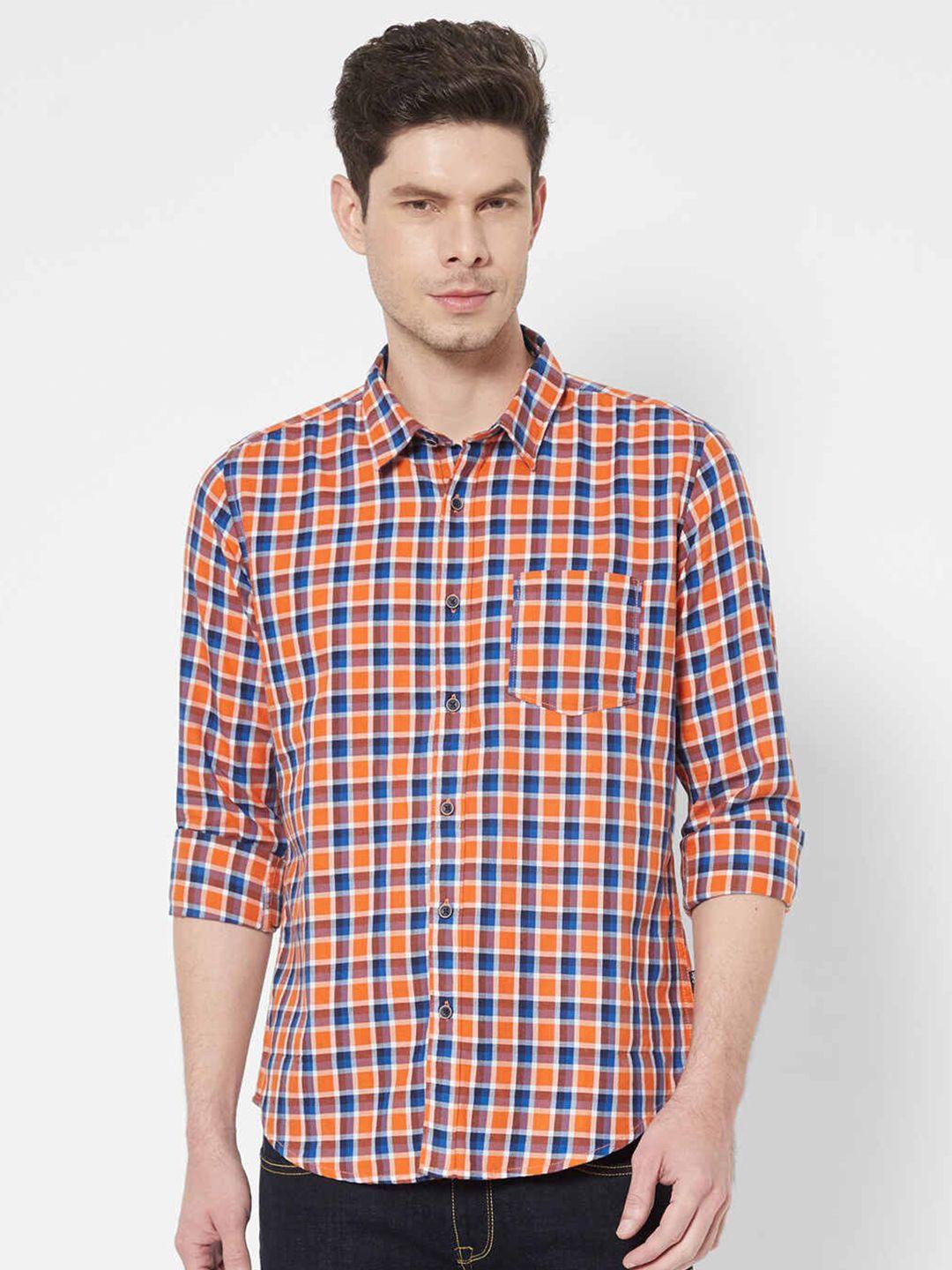 pepe jeans men orange checked casual shirt