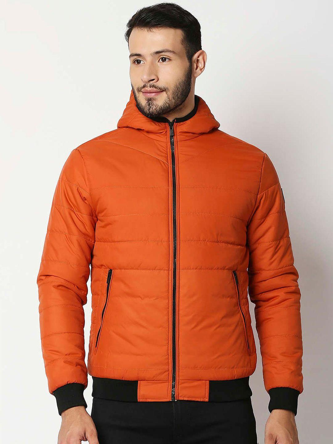 pepe jeans men orange longline puffer jacket