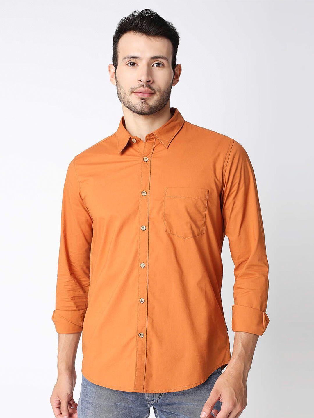 pepe jeans men orange regular fit casual cotton shirt