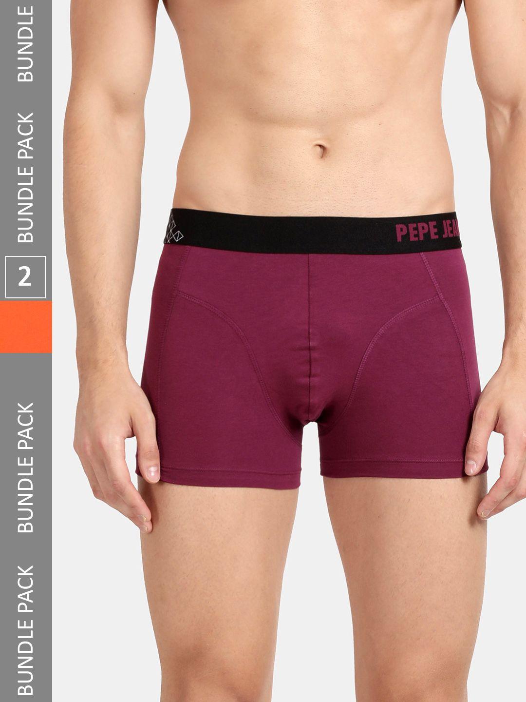 pepe jeans men pack of 2 outer elastic cotton trunks