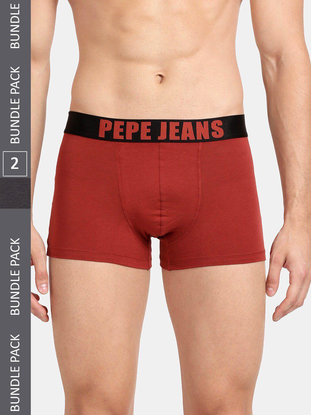 pepe jeans men pack of 2 outer elastic cotton trunks