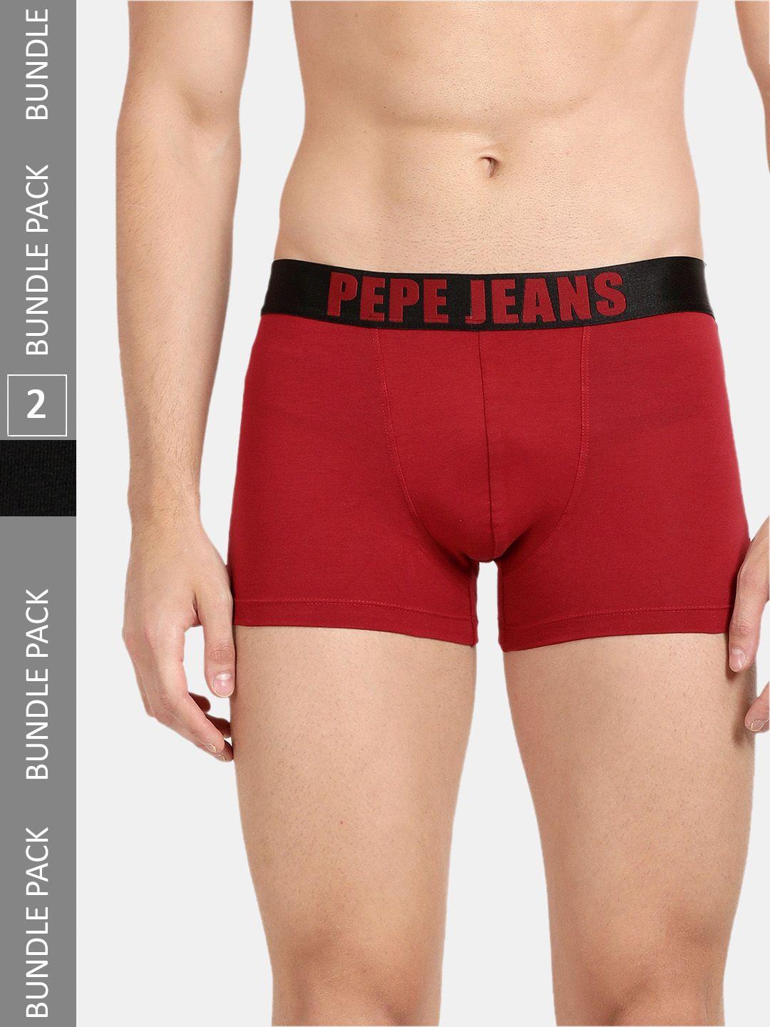 pepe jeans men pack of 2 outer elastic cotton trunks