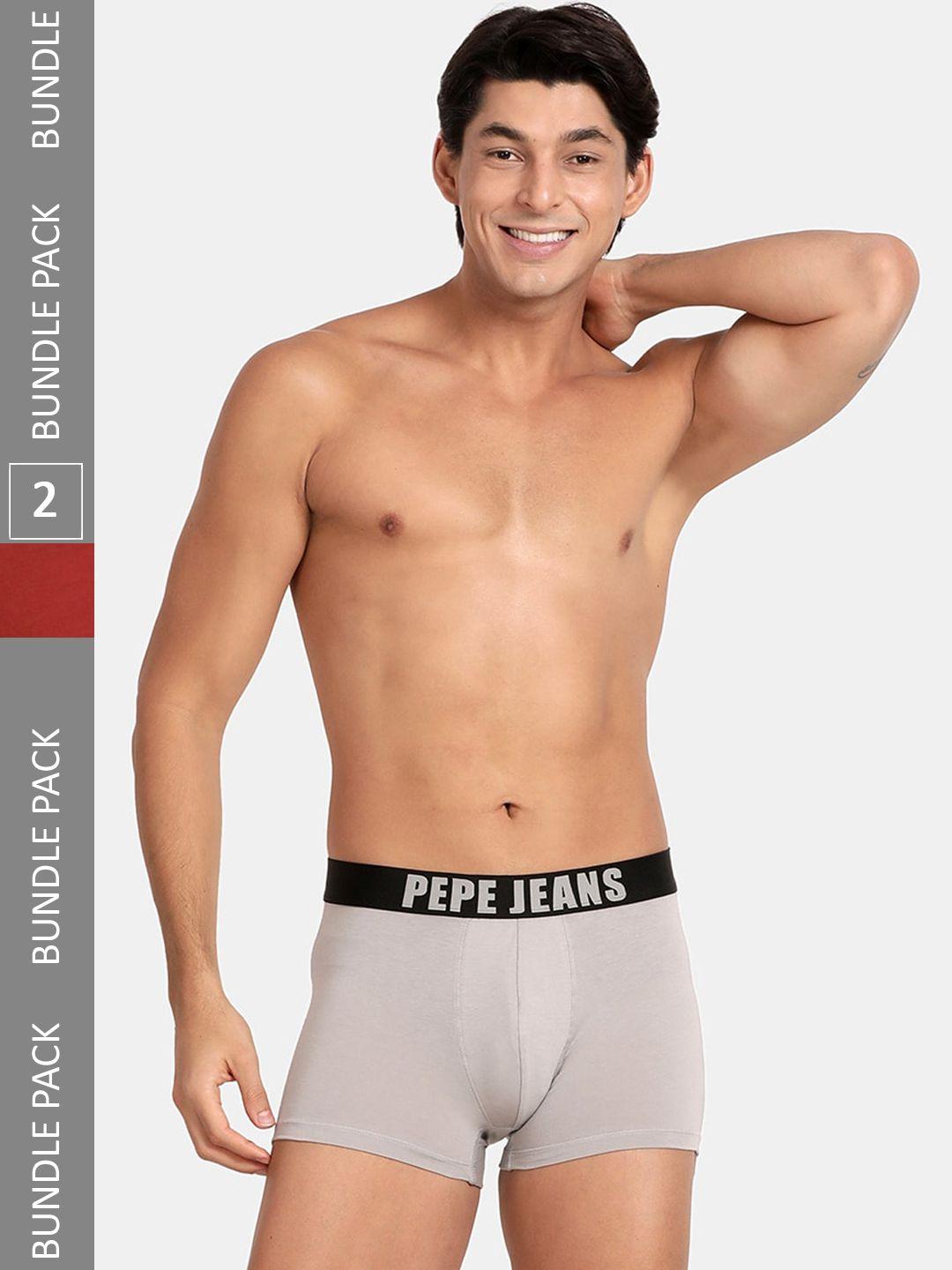 pepe jeans men pack of 2 outer elastic cotton trunks