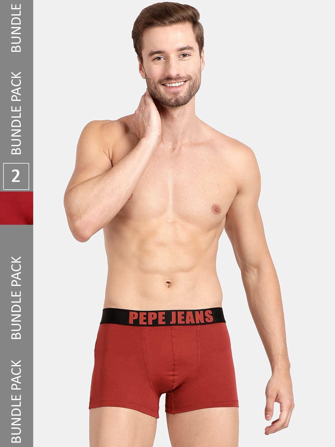 pepe jeans men pack of 2 outer elastic cotton trunks