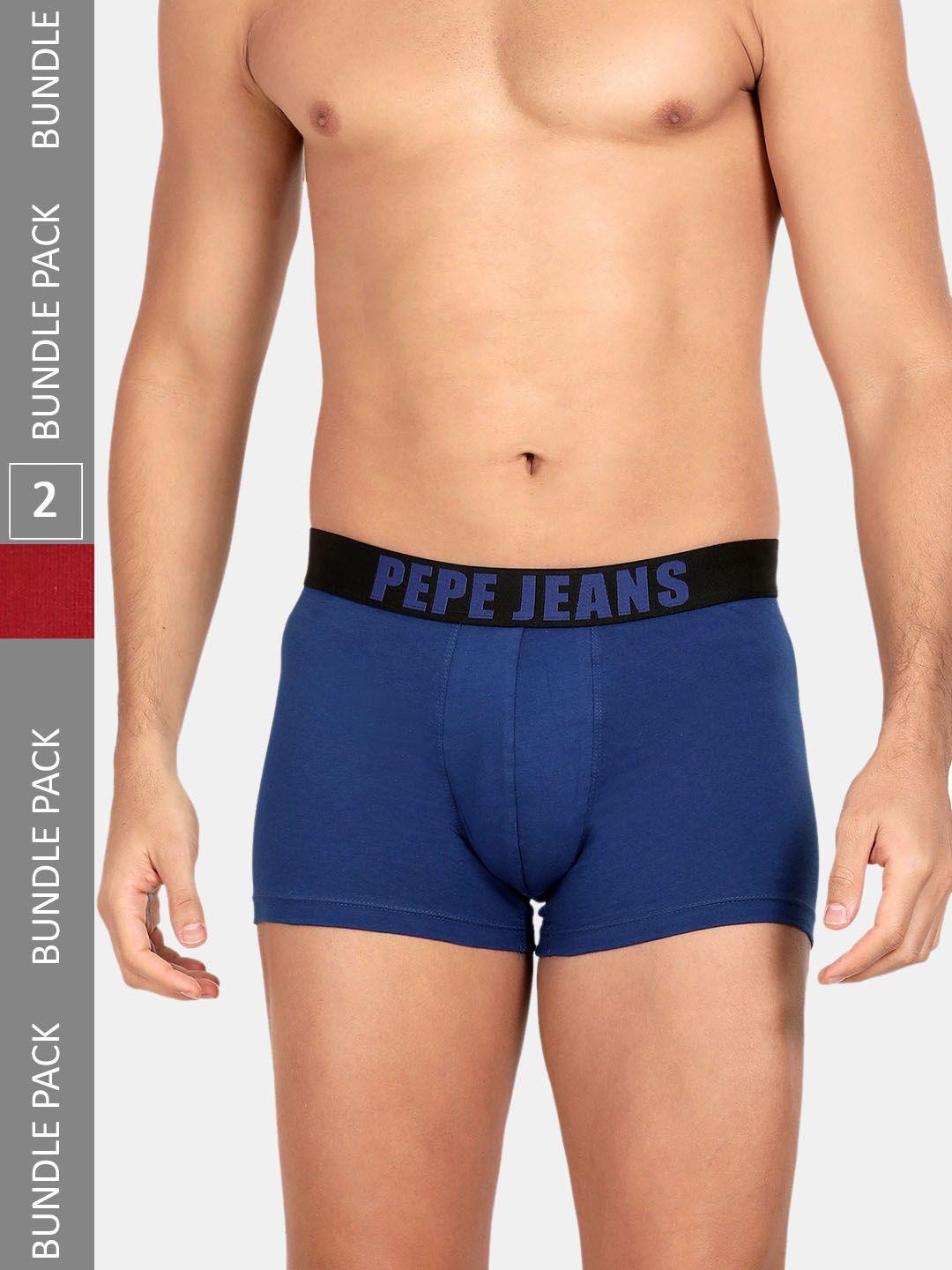 pepe jeans men pack of 2 outer elastic cotton trunks