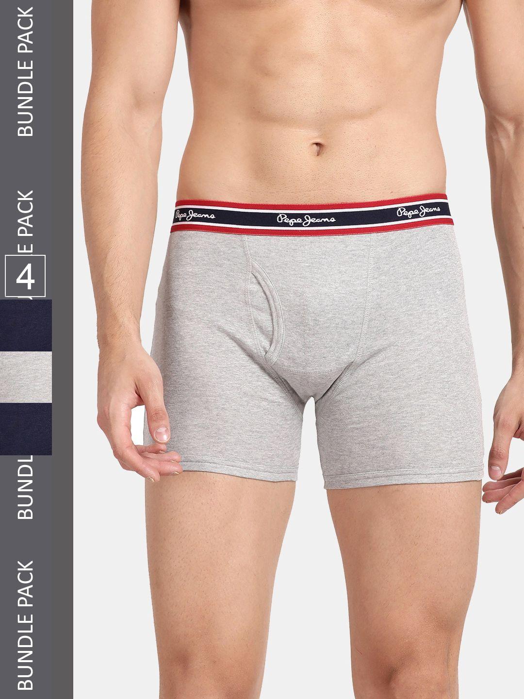 pepe jeans men pack of 4 outer elastic cotton trunks