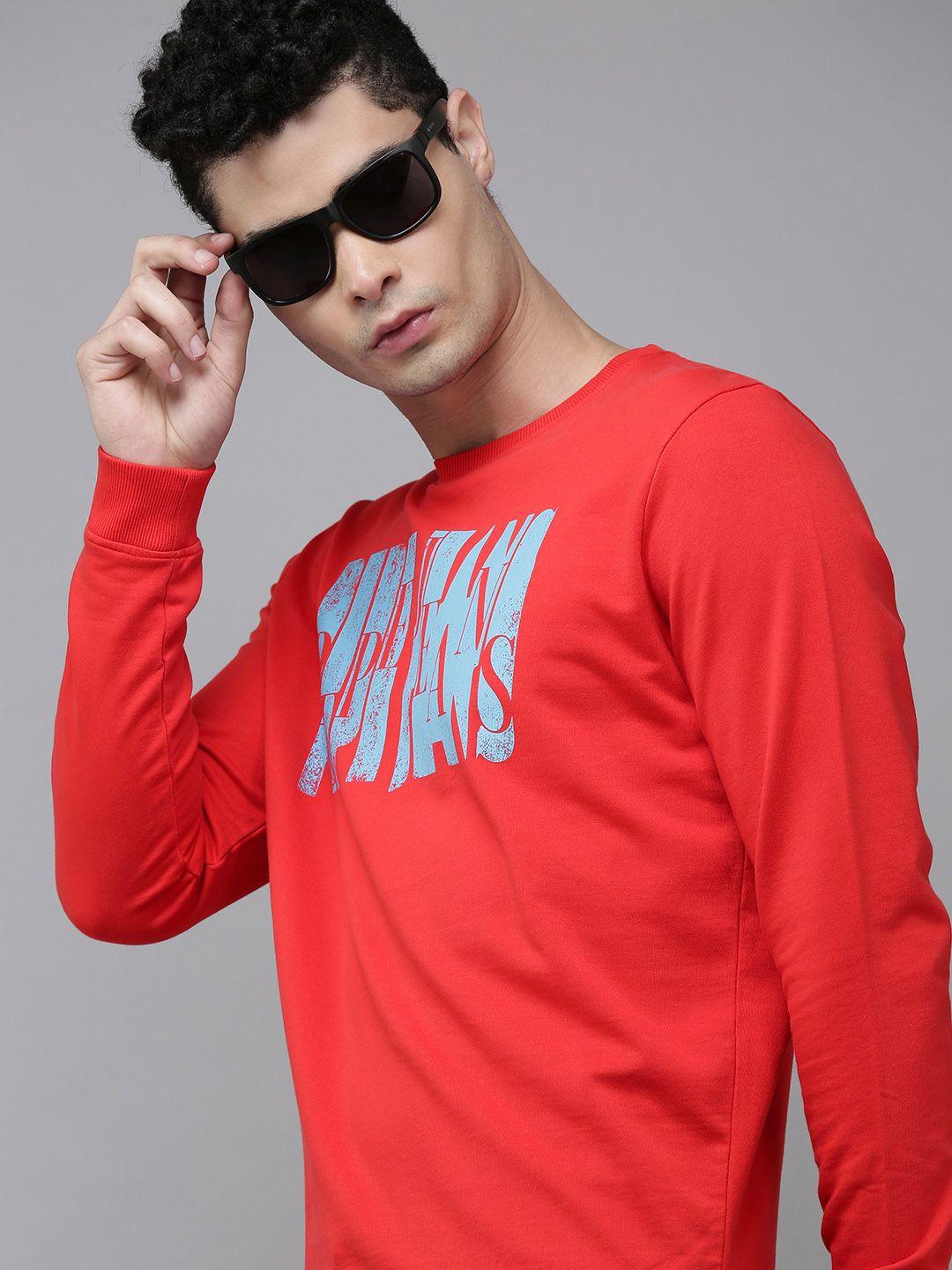 pepe jeans men red brand logo print pure cotton sweatshirt