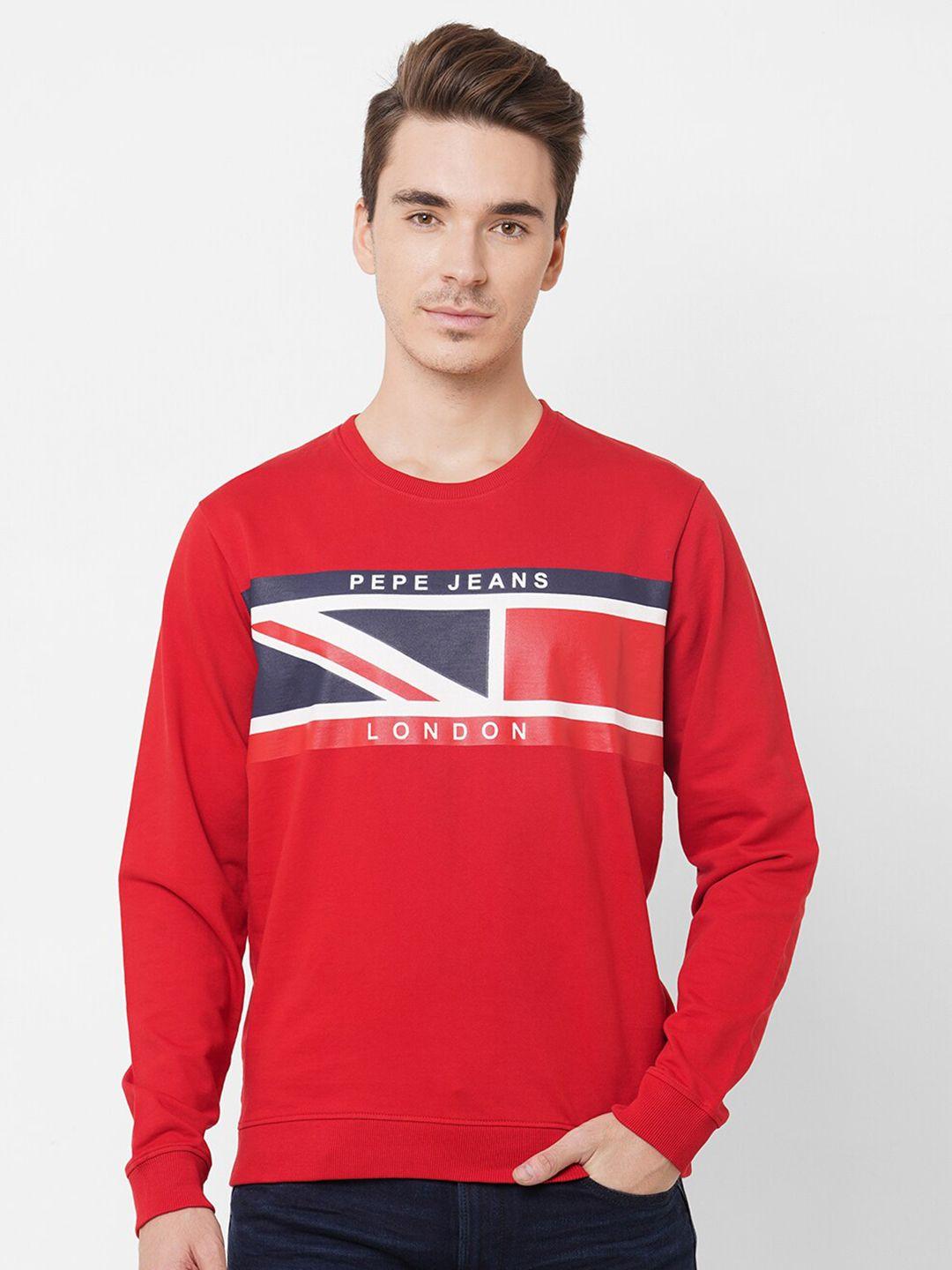 pepe jeans men red printed sweatshirt