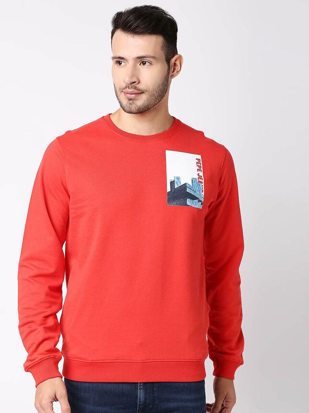 pepe jeans men red printed sweatshirt