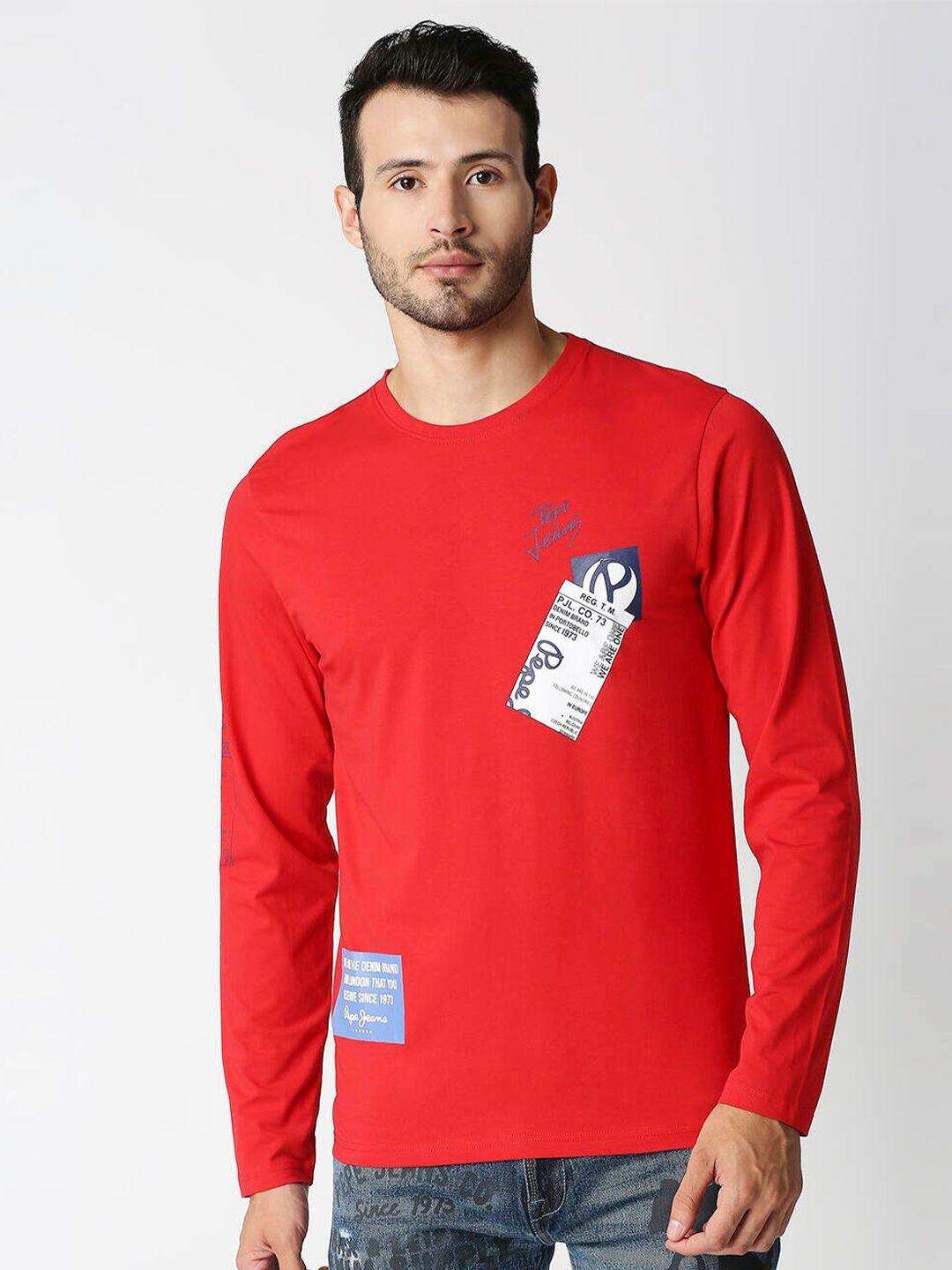 pepe jeans men red printed t-shirt