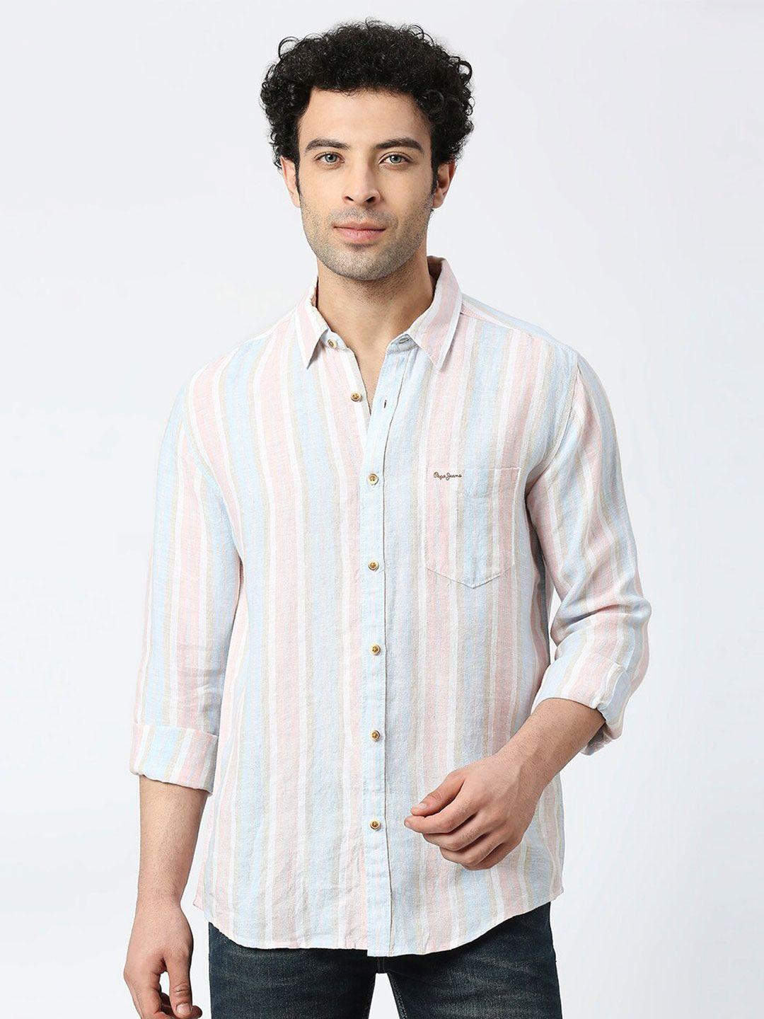 pepe jeans men red standard opaque striped casual shirt