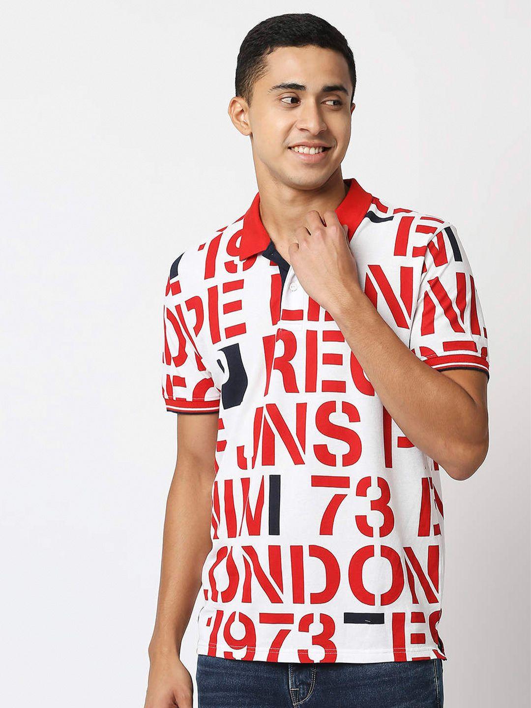 pepe jeans men red typography printed v-neck extended sleeves t-shirt