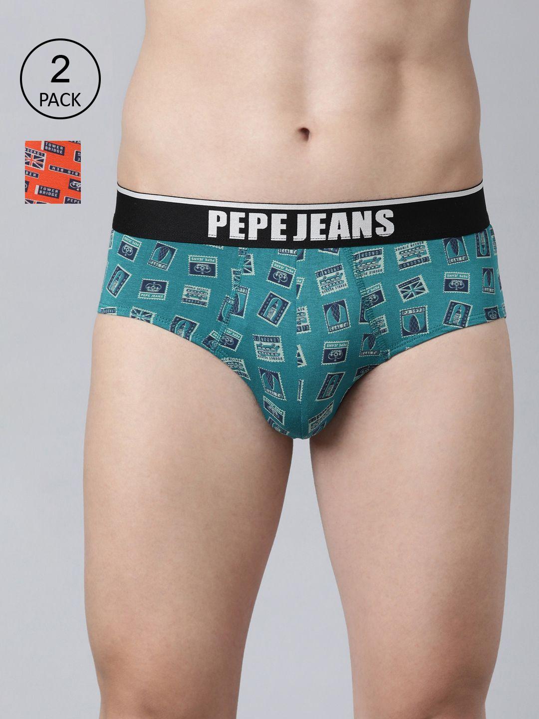 pepe jeans men set of 2 printed anti microbial modal basic briefs