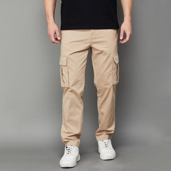 pepe jeans men solid regular fit cargo trousers