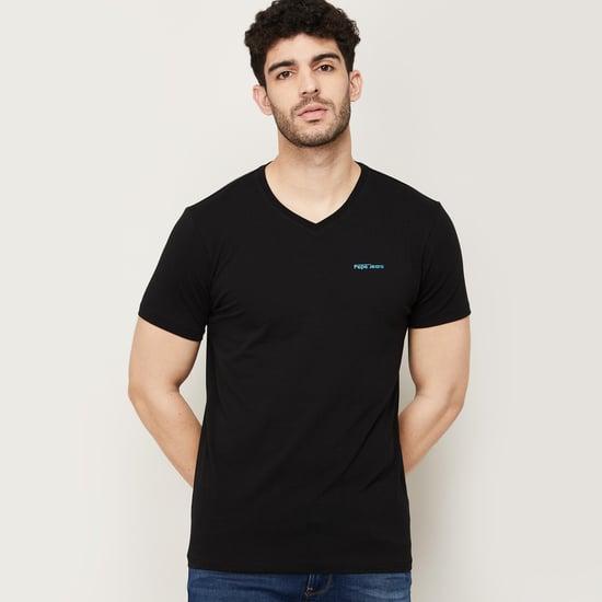 pepe jeans men solid v-neck t-shirt