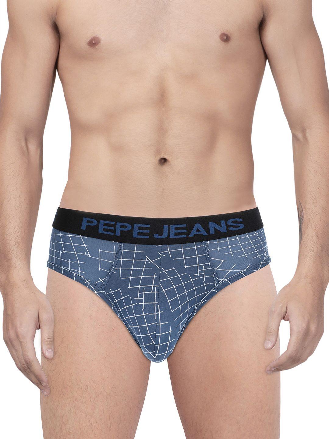 pepe jeans men teal blue & white printed briefs 8904311305569