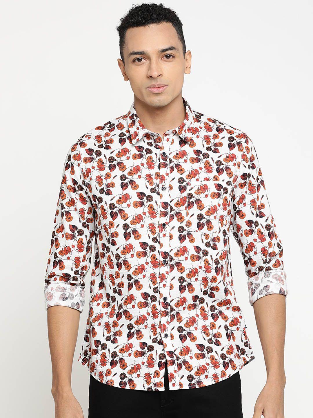 pepe jeans men white & red regular fit printed casual shirt