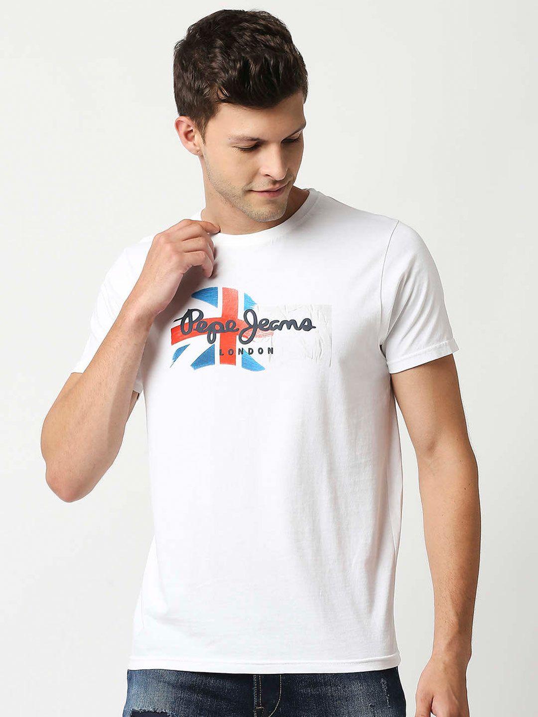 pepe jeans men white printed slim fit t-shirt