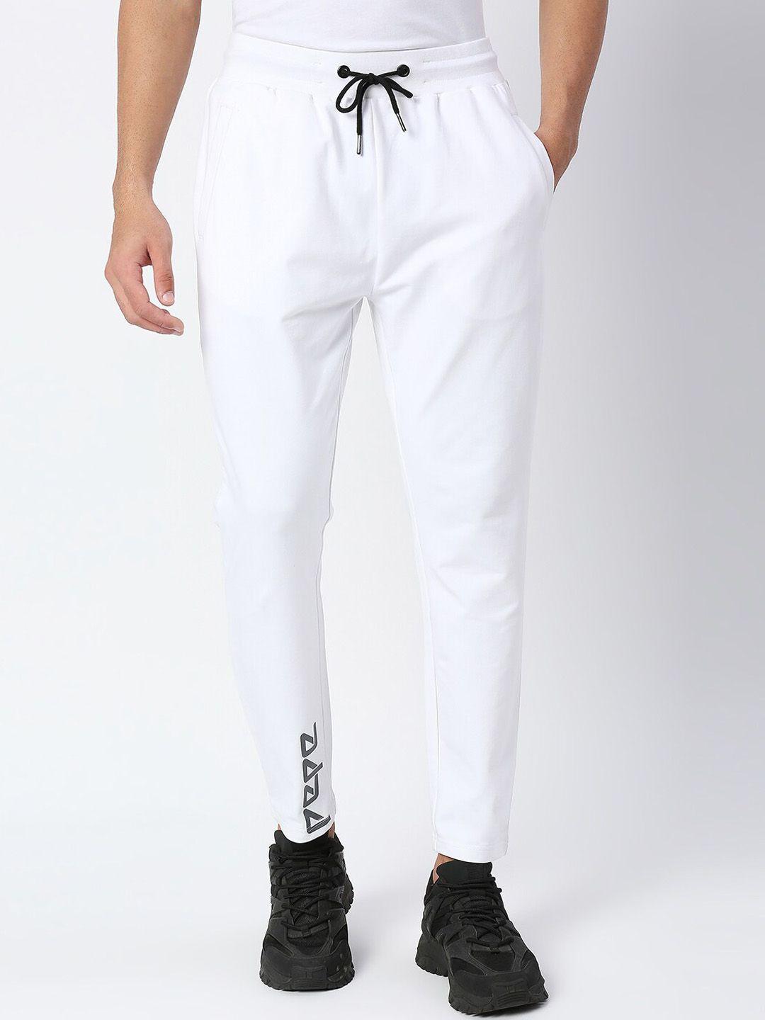 pepe jeans men white solid slim fit cotton track pants