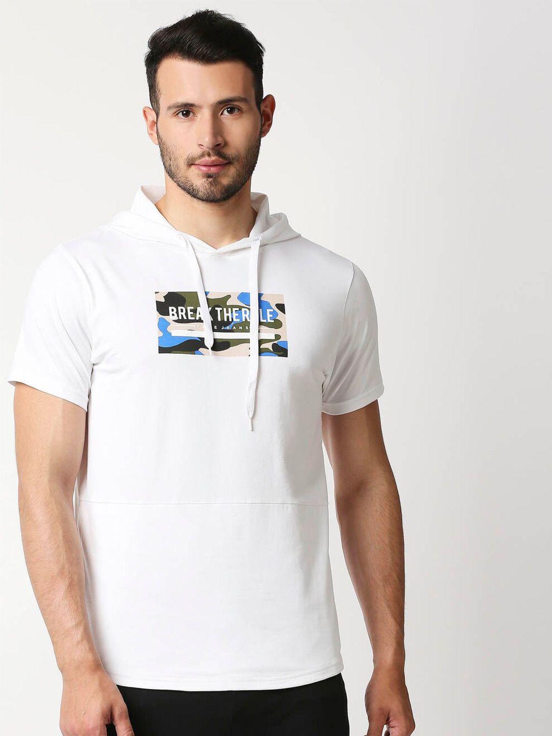 pepe jeans men white sports printed hooded slim fit t-shirt