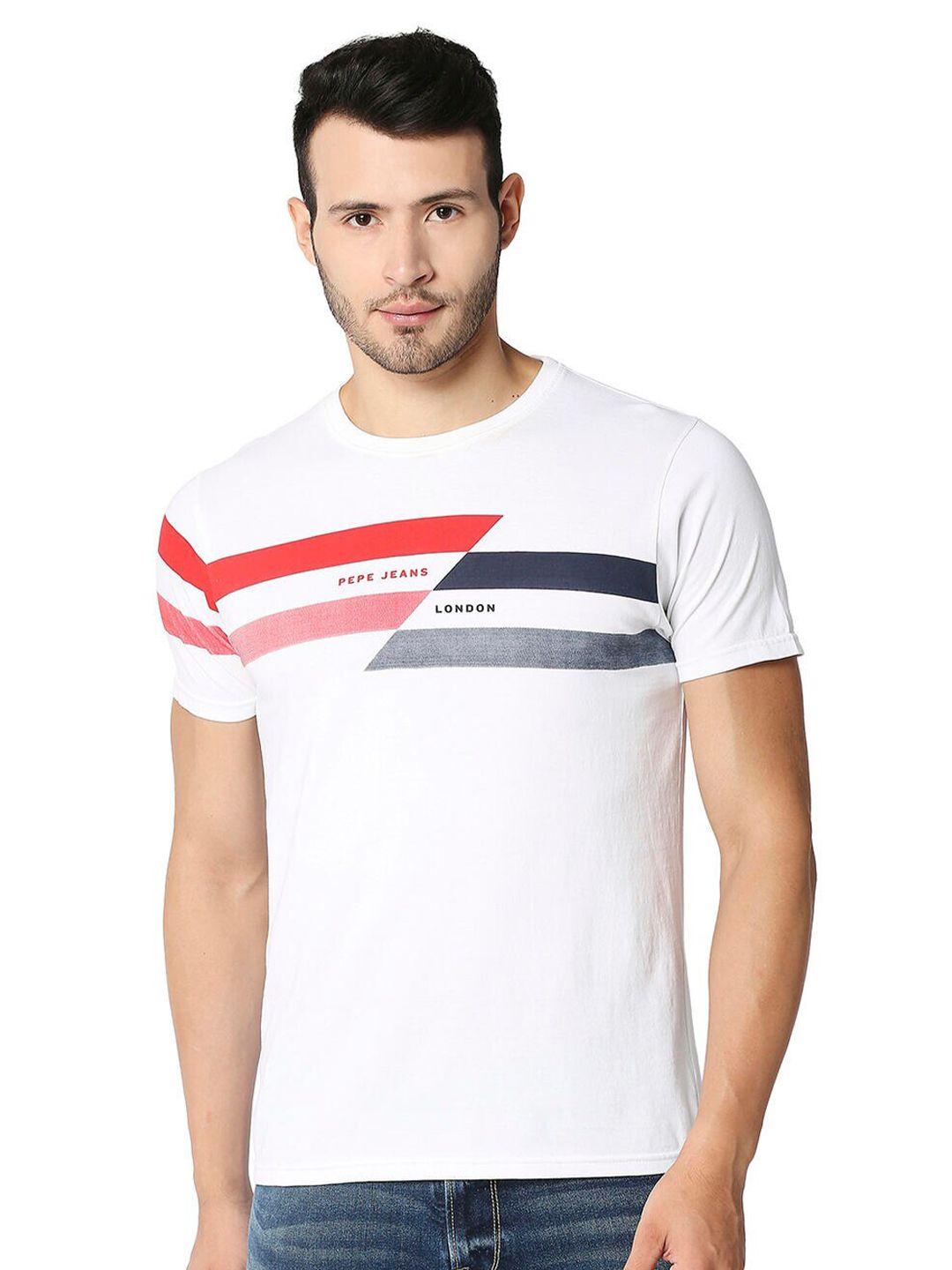 pepe jeans men white striped cotton t-shirt