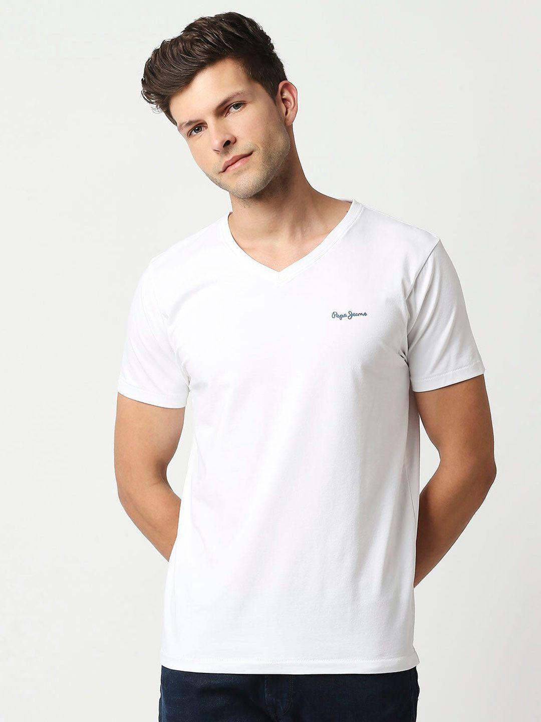 pepe jeans men white v-neck slim fit t-shirt