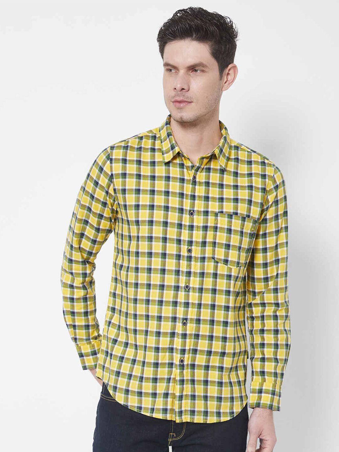 pepe jeans men yellow tartan checks cotton casual shirt