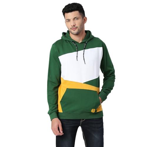 pepe jeans mens hakuna colourblock hooded sweatshirt, forest green,m