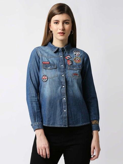 pepe jeans mid blue denim shirt