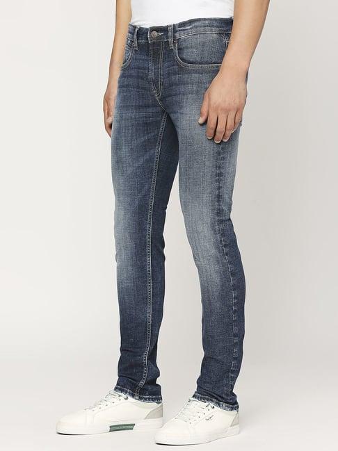 pepe jeans mid indigo blue cotton slim fit jeans