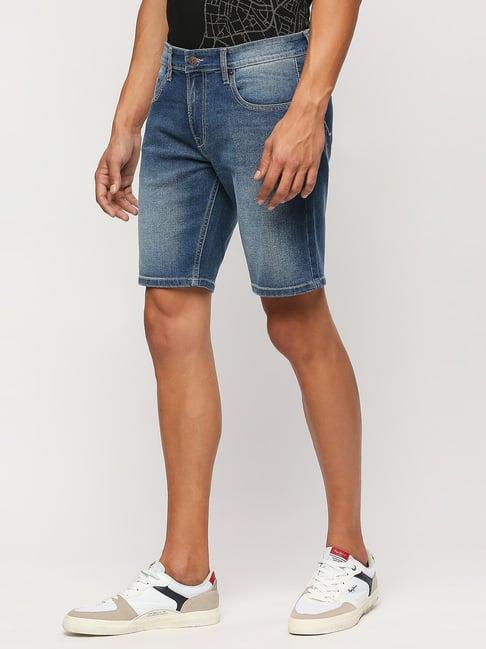 pepe jeans mid indigo blue regular fit denim shorts