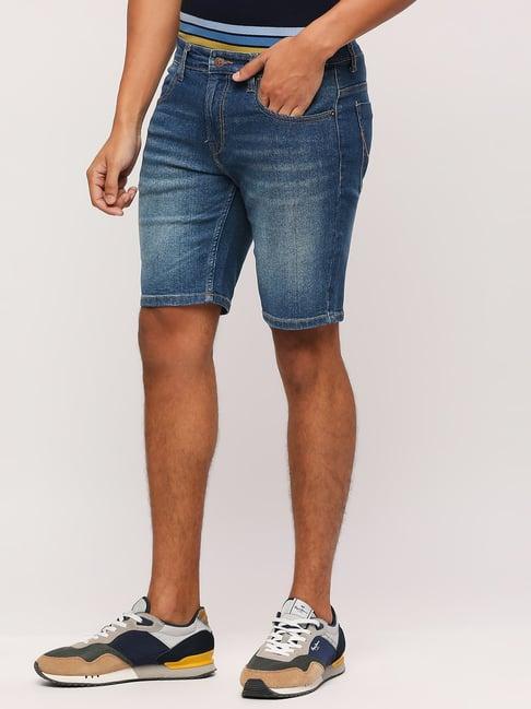 pepe jeans mid indigo blue regular fit denim shorts