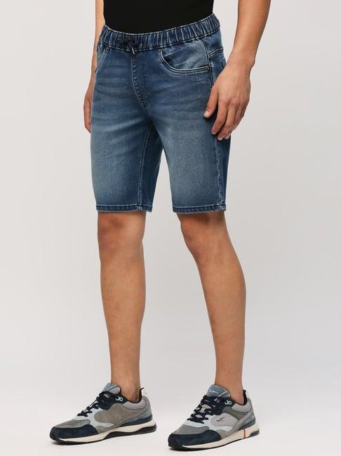 pepe jeans mid indigo blue regular fit denim shorts