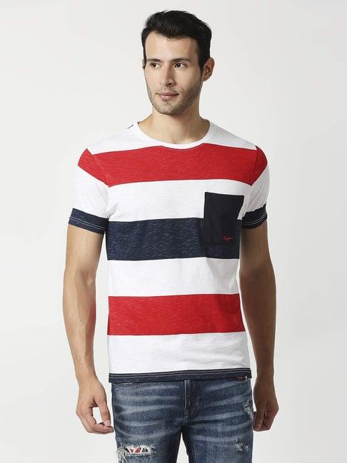 pepe jeans multi cotton slim fit striped t-shirts