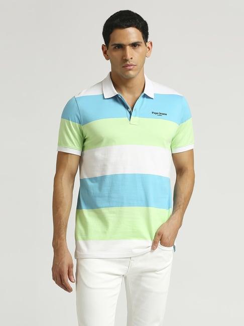 pepe jeans multicolored cotton regular fit striped polo t-shirt