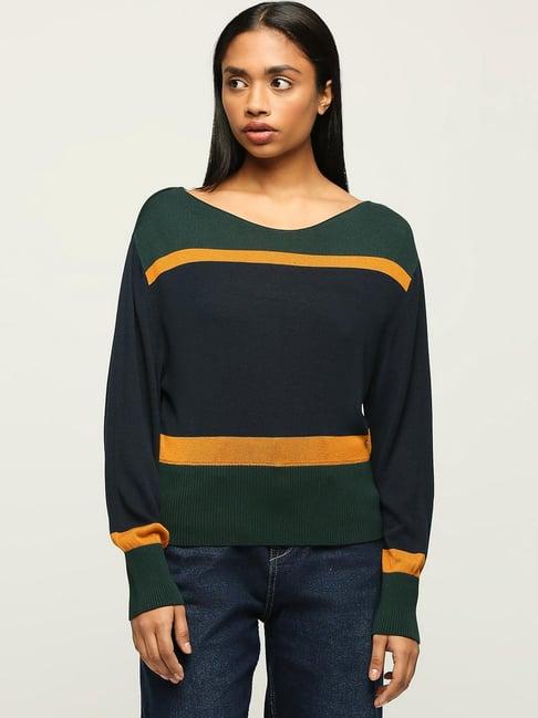 pepe jeans navy & green color-block sweater