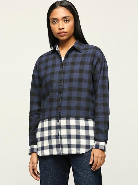 pepe jeans navy cotton chequered shirt