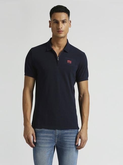 pepe jeans navy cotton regular fit polo t-shirt