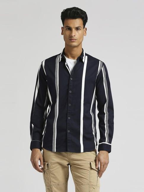 pepe jeans navy cotton regular fit striped shirt