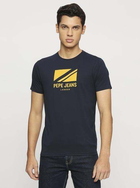 pepe jeans navy slim fit printed t-shirt