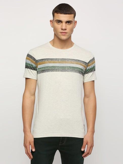 pepe jeans oat mel white cotton slim fit striped t-shirt