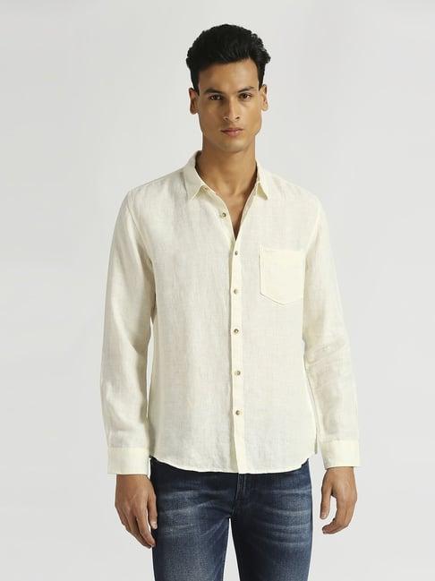 pepe jeans off white linen regular fit shirt