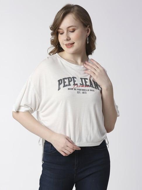 pepe jeans off-white printed t-shirt