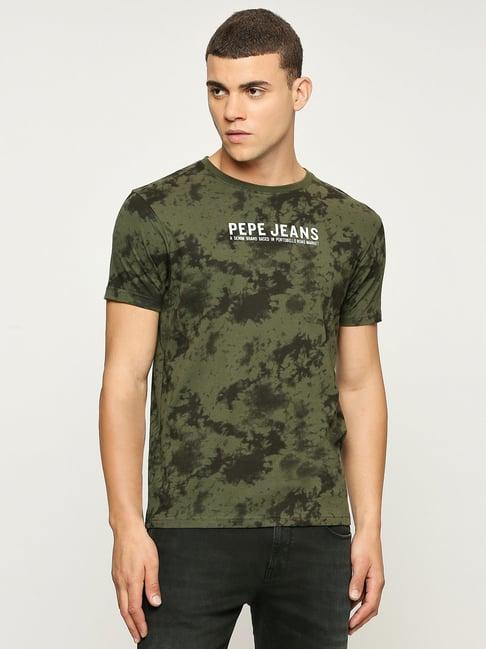 pepe jeans olive cotton slim fit printed t-shirt