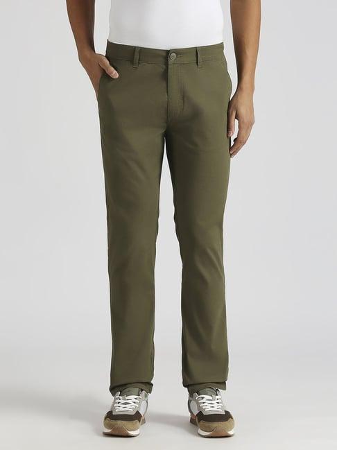 pepe jeans olive cotton straight fit trousers