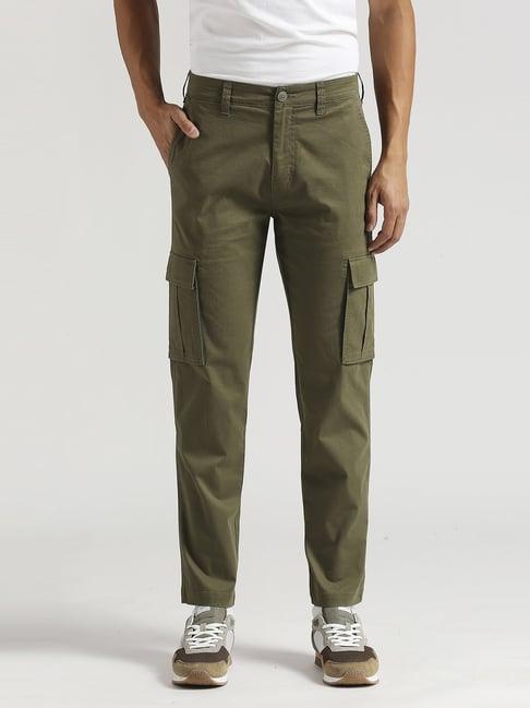 pepe jeans olive green cotton regular fit cargos