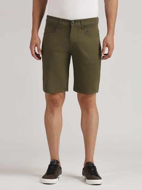 pepe jeans olive green regular fit denim shorts